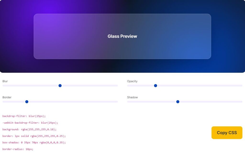 CSS Glassmorphism Generator